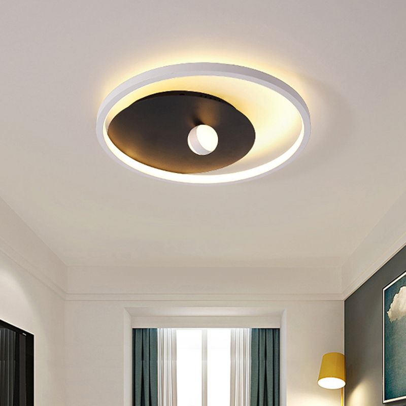 Black and White Circle Flush Mount Fixture Modernist Acrylic LED Ceiling Mounted Light with Ball Design for Bedroom