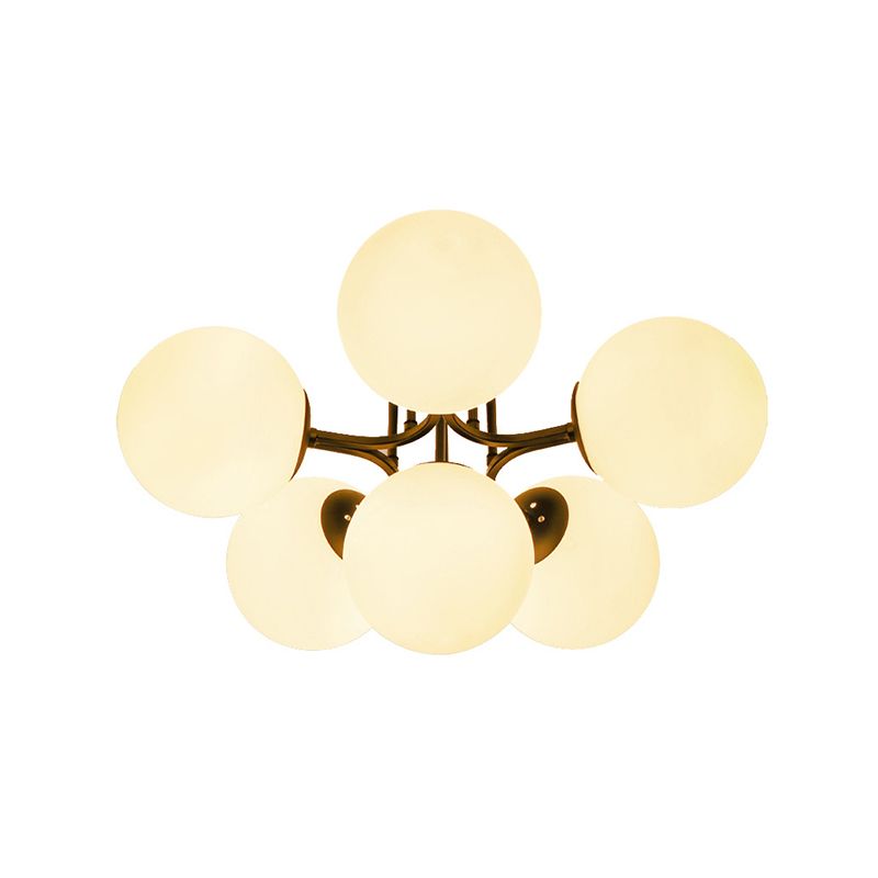 3/6 Lights Living Room Ceiling Light Fixture Traditional Black Semi Flush with Globe White Glass Shade