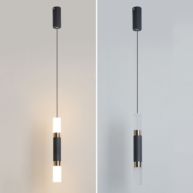 Black Cylindroid LED Pendant Light in Modern Simplicity Wrought Iron Hanging Lamp with Acrylic Shade