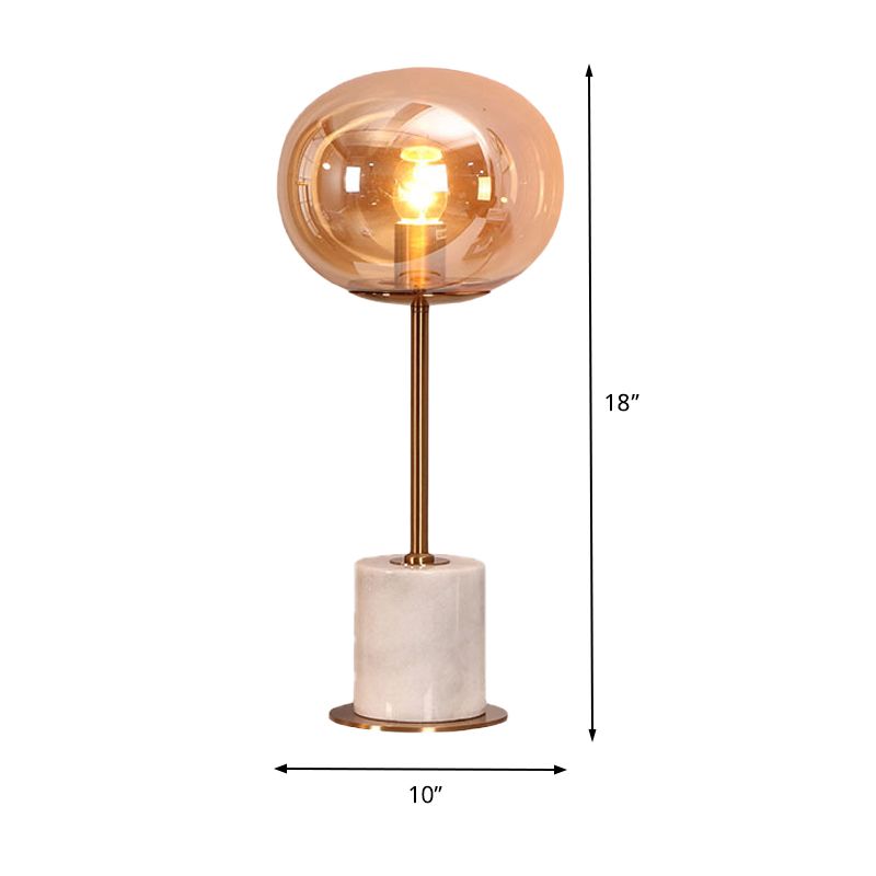 Ambra Glass Oval Task Lighting Modernist 1 testa da tavolo da notte con base in marmo