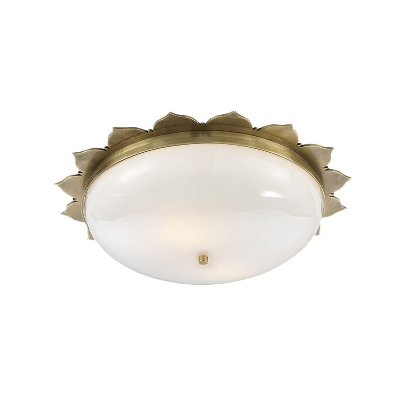 3 Heads Opal Glass Ceiling Light Colonialist Gold Bowl Shape Bedroom Flush Mount Recessed Lighting