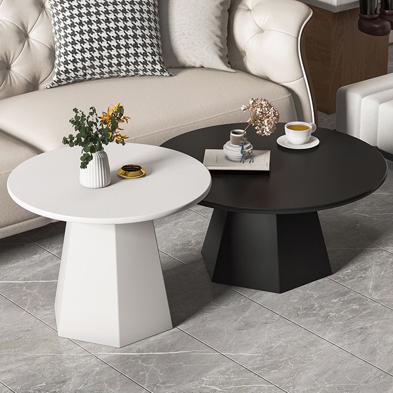 Mid-Century Iron Round Pedestal Coffee Cocktail Table Set in Black & White
