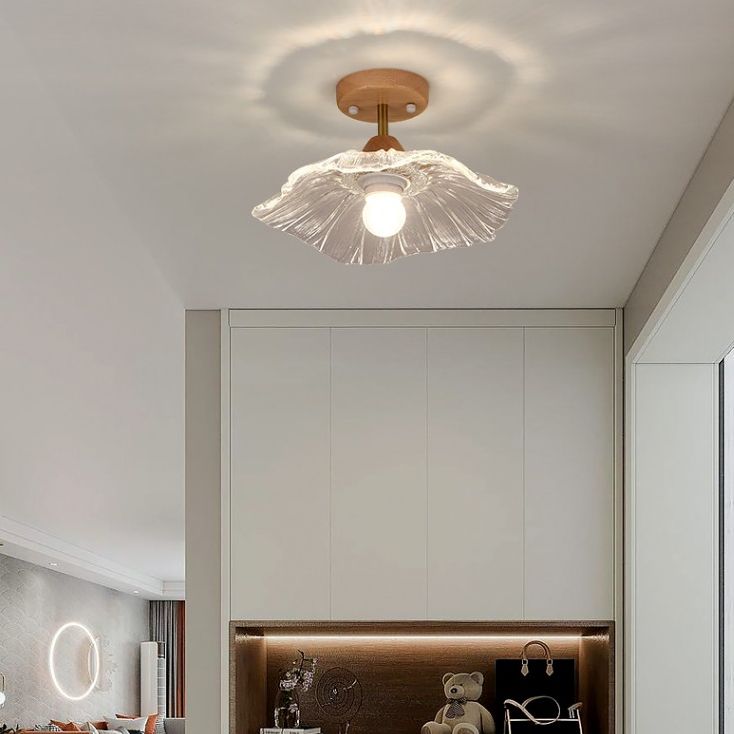 Nordic Style Ceiling Light Lotus Leaf Shape Ceiling Lamp with Glass Shade for Bedroom