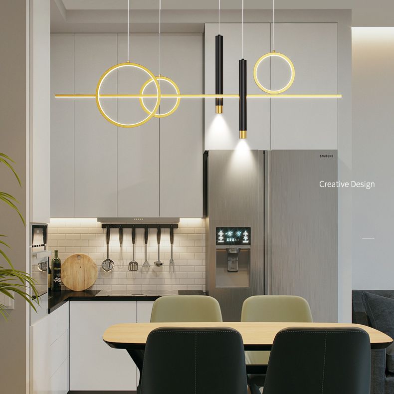 43.3" Length Minimalism LED Island Light Spotlight Design Nordic Style Aluminum Geometric Lines Hanging Light for Dining Room