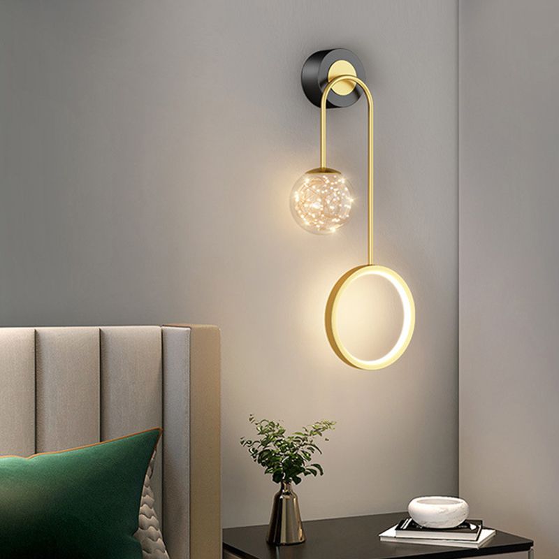 Modern Style Spherical Shape Wall Sconce Glass 2 Light Sconces for Bedroom