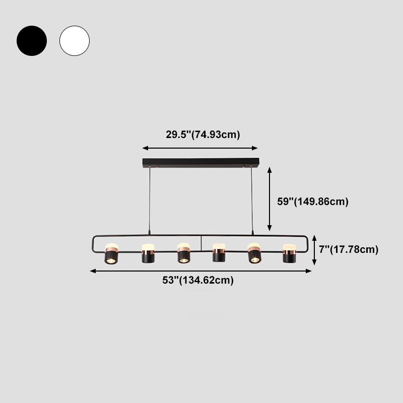 Modern Aluminum Track Light Cylinder Multi-Head Restaurant Hanging Lamp with Acrylic Shade