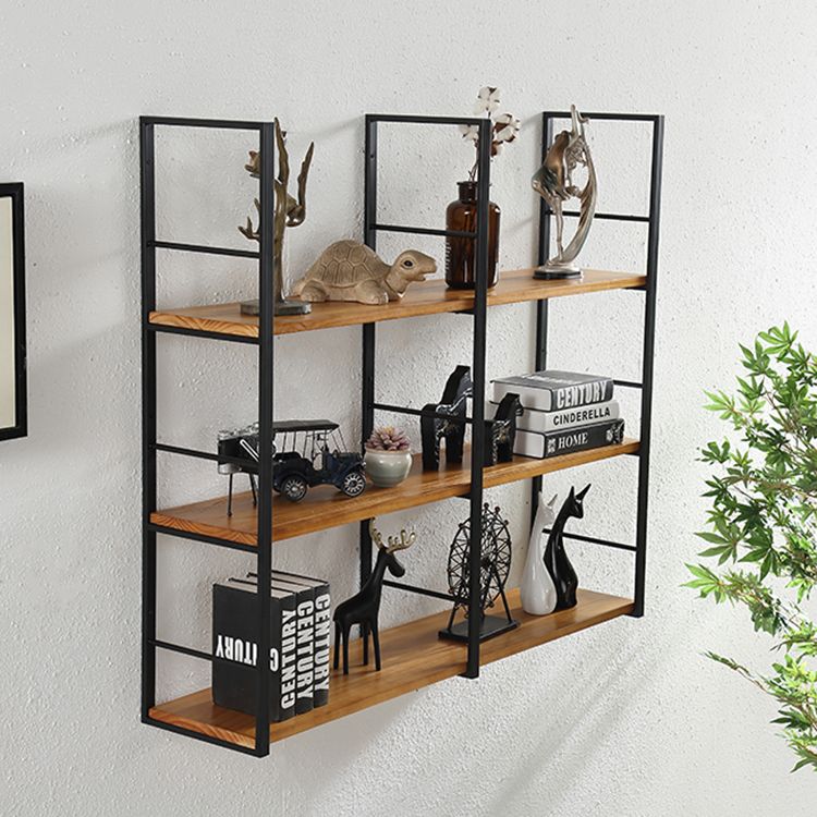 Wall Mounted Industrial Bookshelf Iron Frame Pine Wood Bookshelf for Bedroom