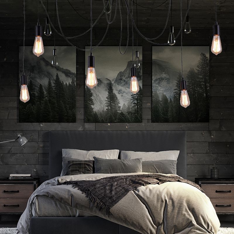 Black Industrial Pendant Light, Industrial Metal Hanging Lamp with Long Rope