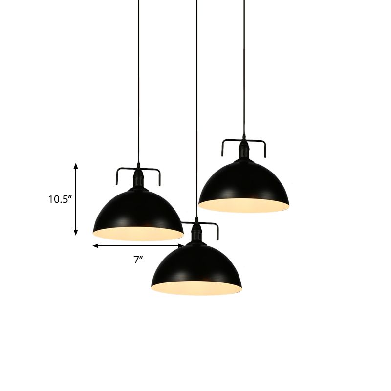 3 luces Luz de colgante de cúpula al estilo de techo de metal de acabado negro de acabado negro con dosel lineal/redondo y mango