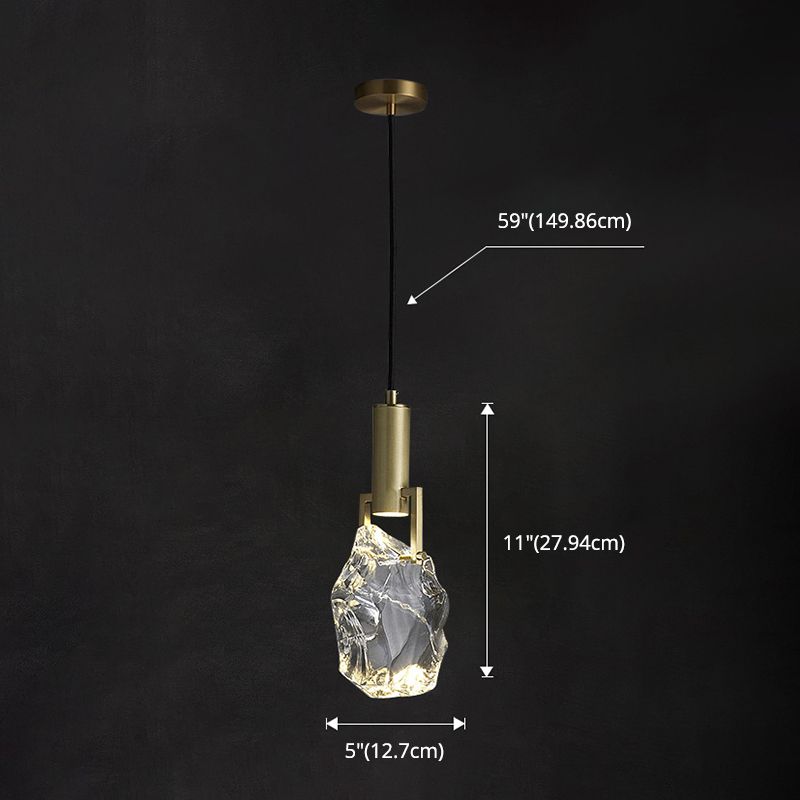 Crystal Original Stone Mini Pendant Lamp 1-light Modern Style Brass Hanging Light for Entrance Hallway