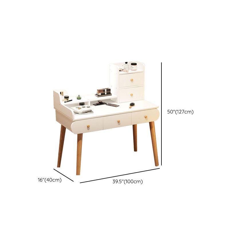 Contemporary White Vanity Dressing Table with Mirror in Solid Wood