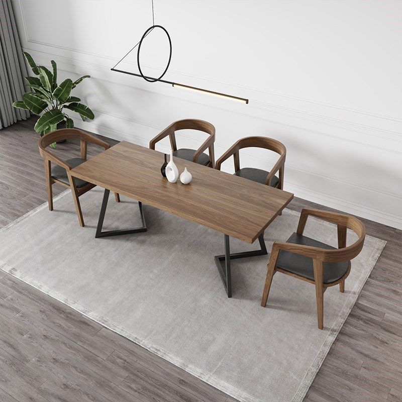 Industrial Double Pedestal Table Metal Frame Rectangle Dining Table