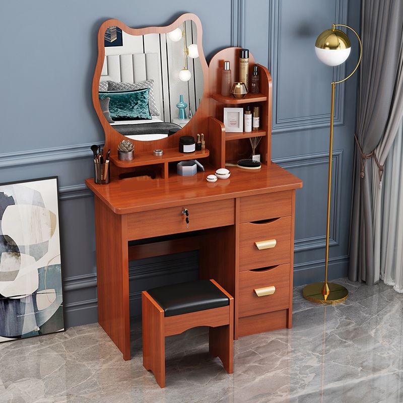 4 Drawers 31.5" Wide Vanity Set Nordic Wood Dressing Table with Stool and Mirror