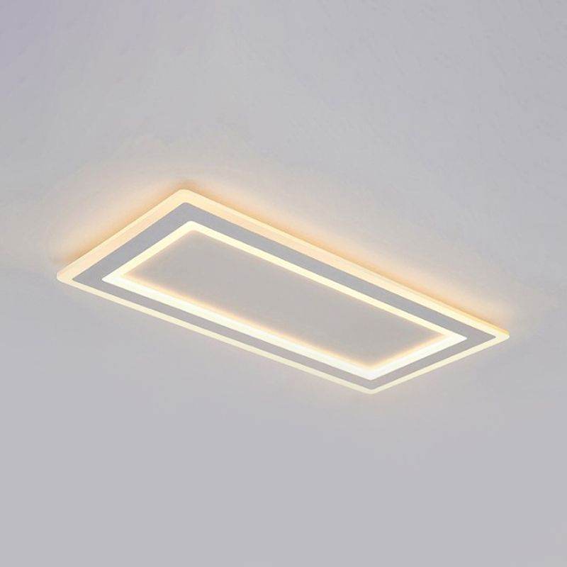 Rectangle Frame Flush Mount Ceiling Light Modern Style Thin Acrylic Matte White LED Indoor Lighting in Warm/White Light