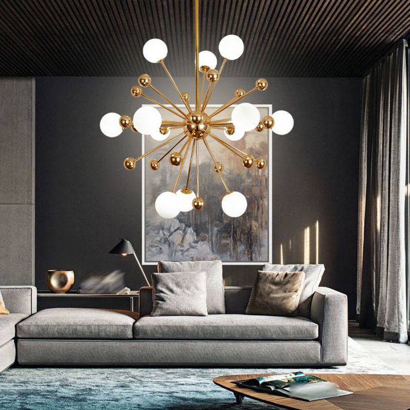 Gold Globe Chandelier Nordic Multi Light Hanging Light with White Glass for Bedroom