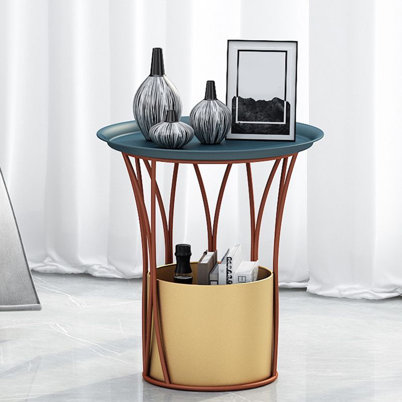 Round Tray Top Side End Table Metal Pedestal Side Table with Storage