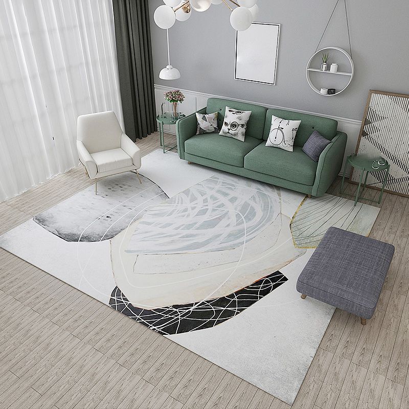 Calming Bedroom Rug Multi-Colored Colorblock Carpet Polyster Easy Care Washable Pet Friendly Indoor Rug