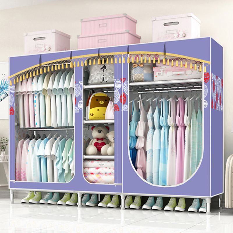 Contemporary Style Steel Wardrobe 3-door Wardrobe Closet with Legs