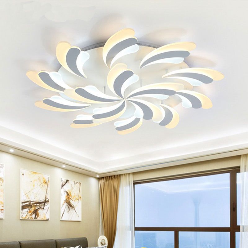 Lámpara de techo de ala moderna y elegante, lámpara acrílica de montaje semiempotrado para dormitorio de 9/12/15 luces en luz blanca/cálida