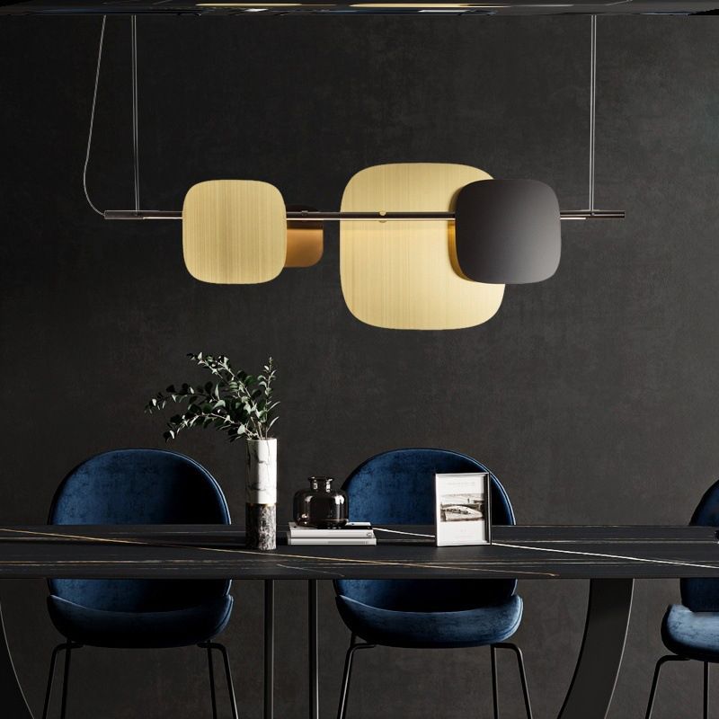 Contemporary LED Kitchen Island Lighting Metal Pendant Ceiling in Black & Gold