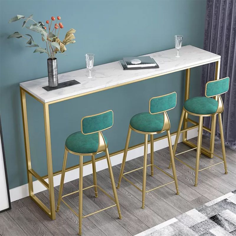 Glam Bar Height Table White Faux Marble Top Bistro Bar Table with Metal Base