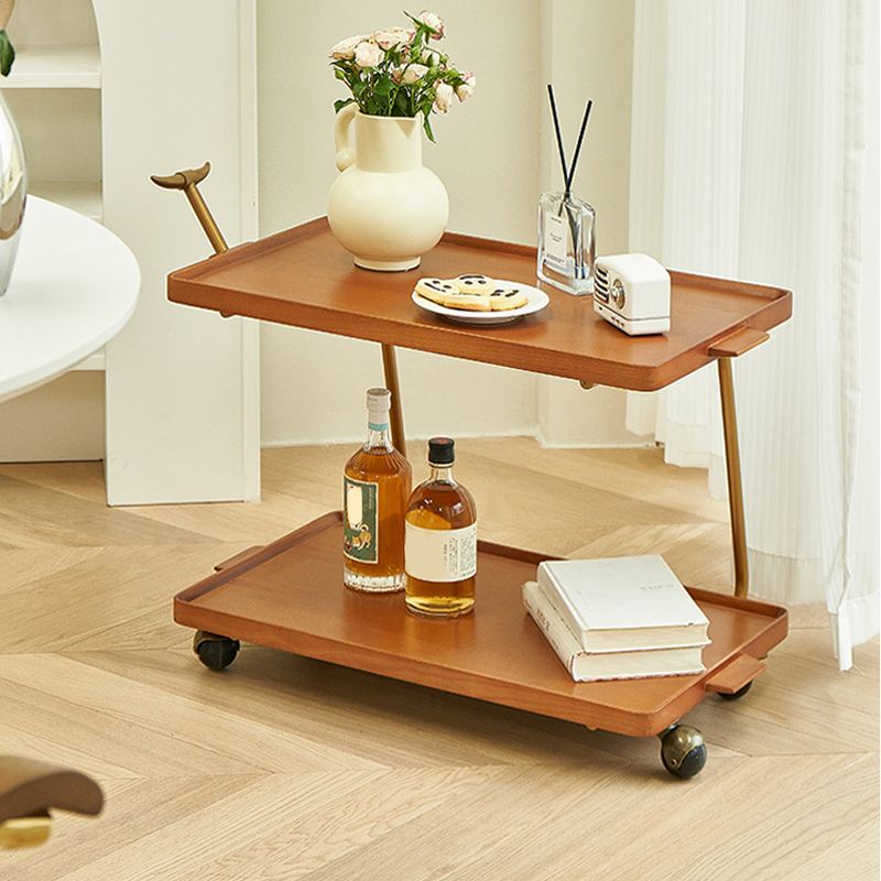 Modernistic End Slide Table Living Room Rectangular with Storage Solid Wood