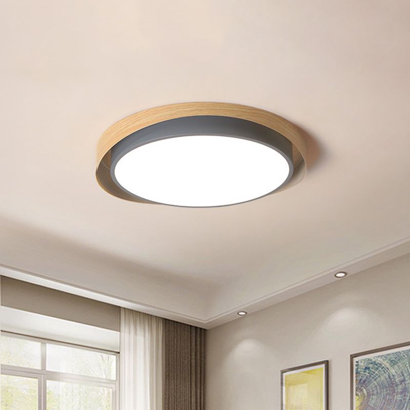 16.5"/20.5" W 2-Shade Circular Ceiling Light Macaron Metal Blue/Grey and Beige LED Flush Mount Fixture for Child Bedroom, Warm/White Light