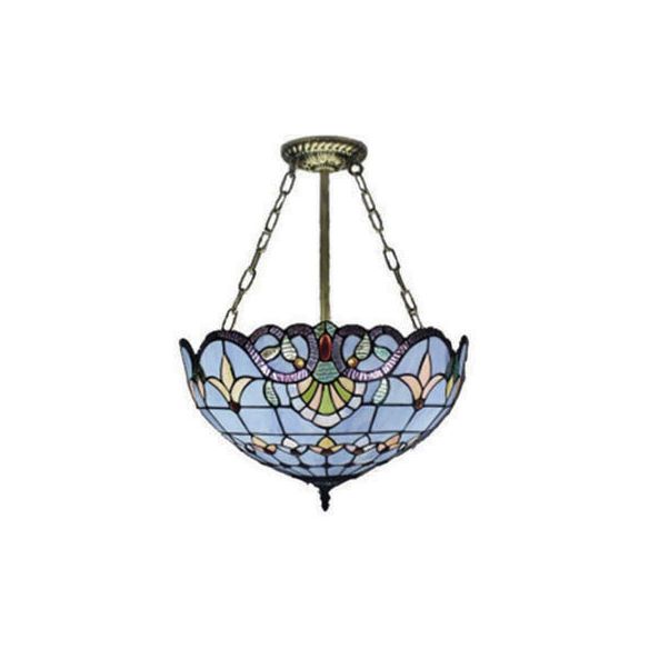Victorian Designed Ceiling Fixture Tiffany Stylish Beige/Red/Orange/Brown/Blue/Purplish Blue Glass Semi Flush Ceiling Light for Study Room