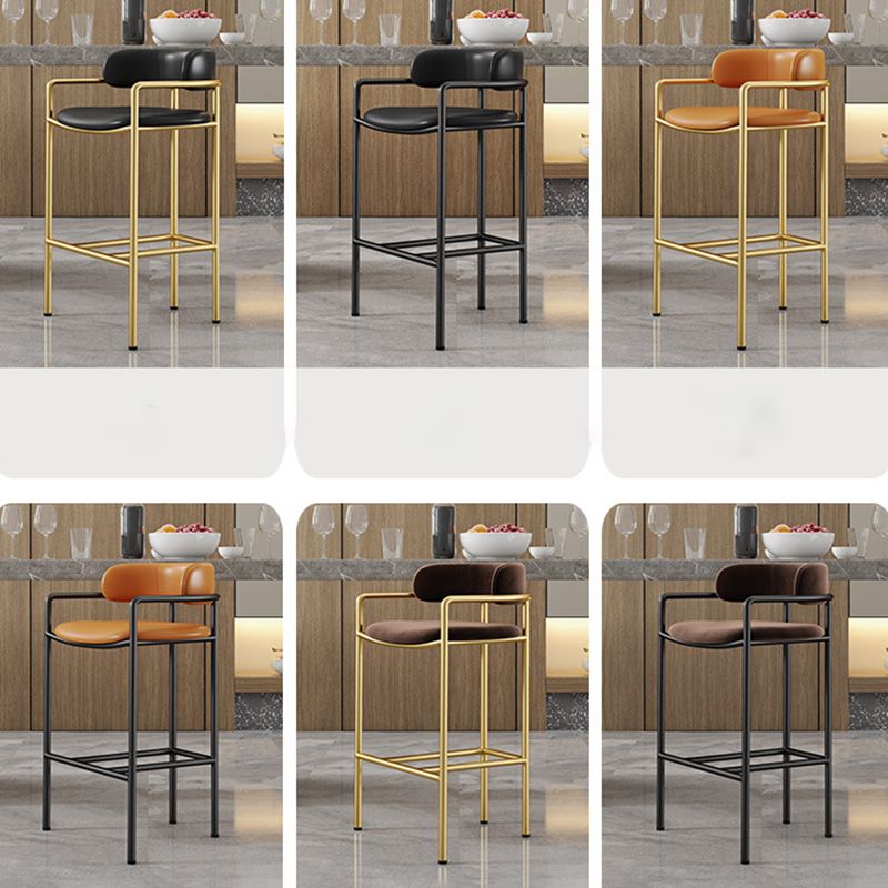 Glam Low Back Bar and Counter Stool Square Stool with 4 Gold Legs