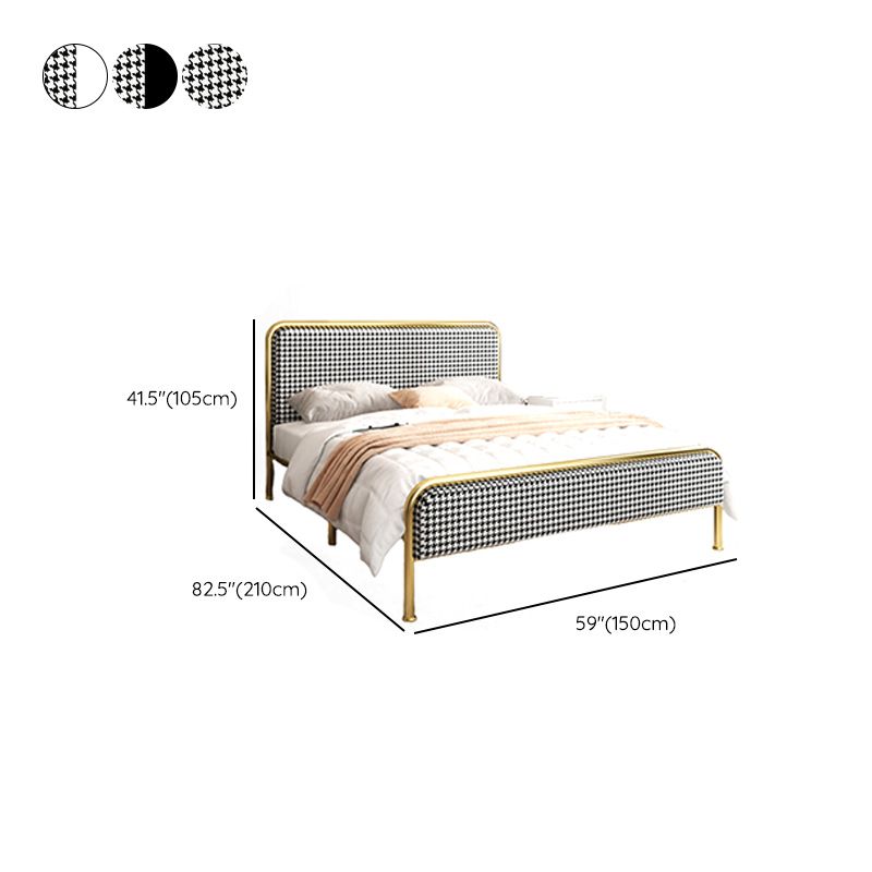 Glam Platform Bed Iron Frame Standard Bed with Rectangular Headboard