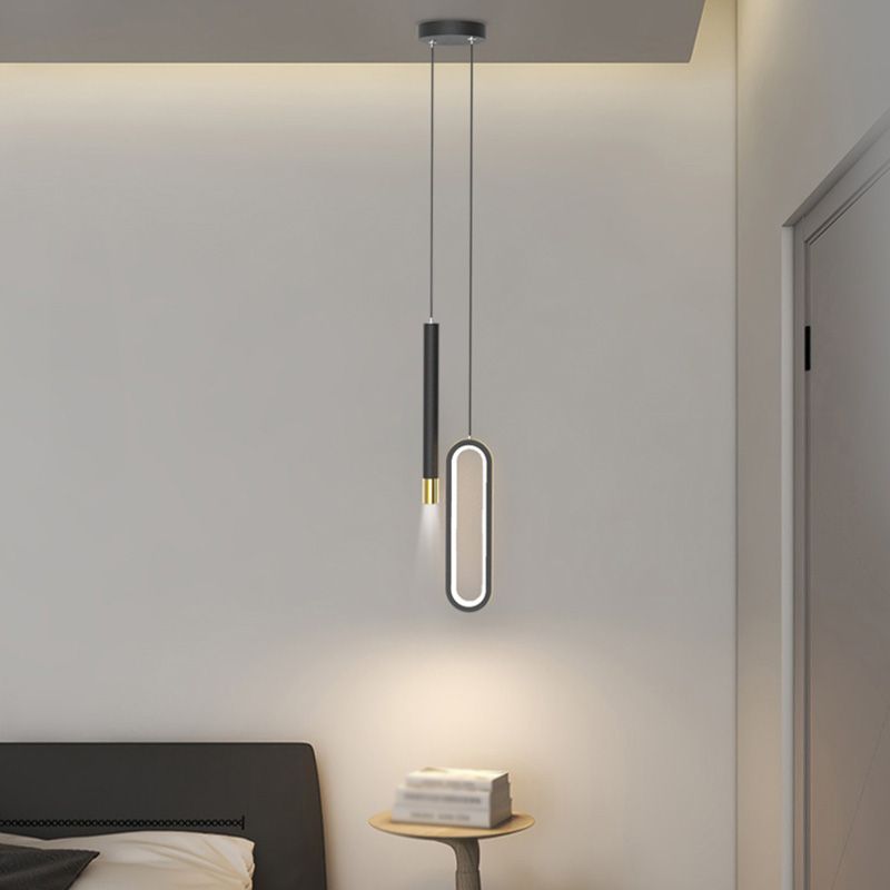 Moderne Röhre und ovales 14 -W -Anhänger helles Schlafzimmer Wohnzimmer Esszimmer LED schwarzer Aluminium Anhänger