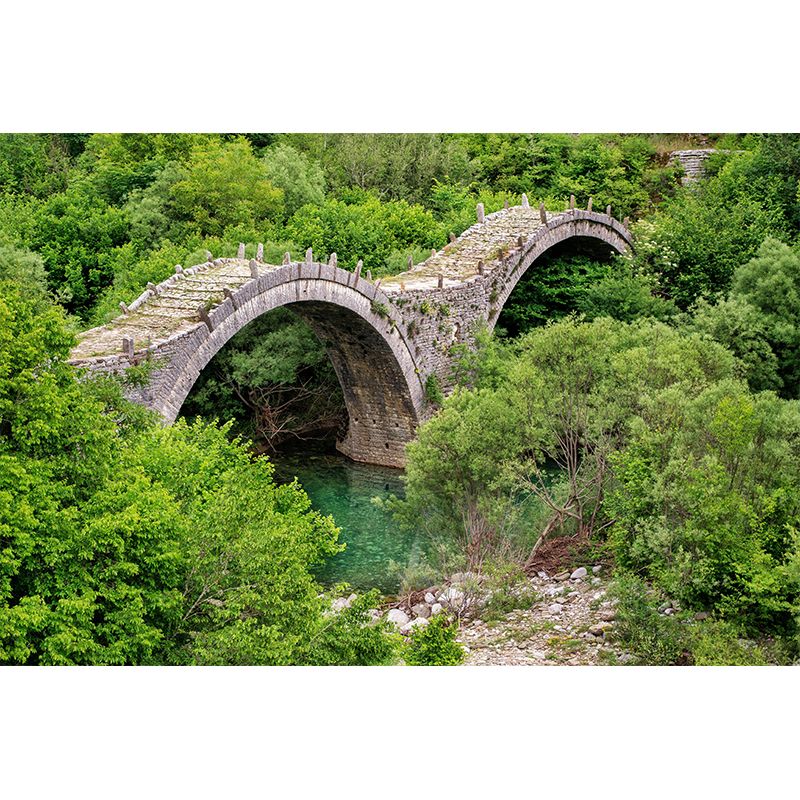 Contemporary Stone Bridge Architecture Mural Wallpaper Stain Resistant for Sitting Room