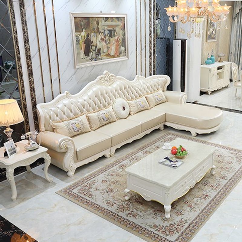 Rustic Tufted Nailhead Sectional Flared Arm Genuine Leather Sectional