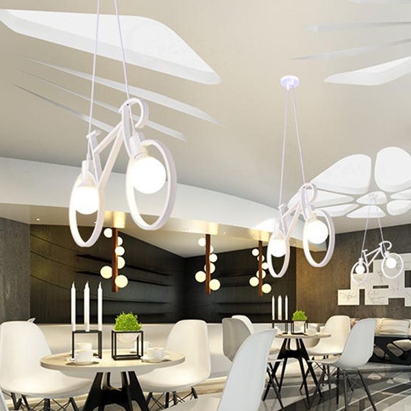 Lampada a ciondolo in bicicletta in bicicletta bianca/Nero art deco 2 teste a soffitto sospeso in metallo per la stanza dei bambini