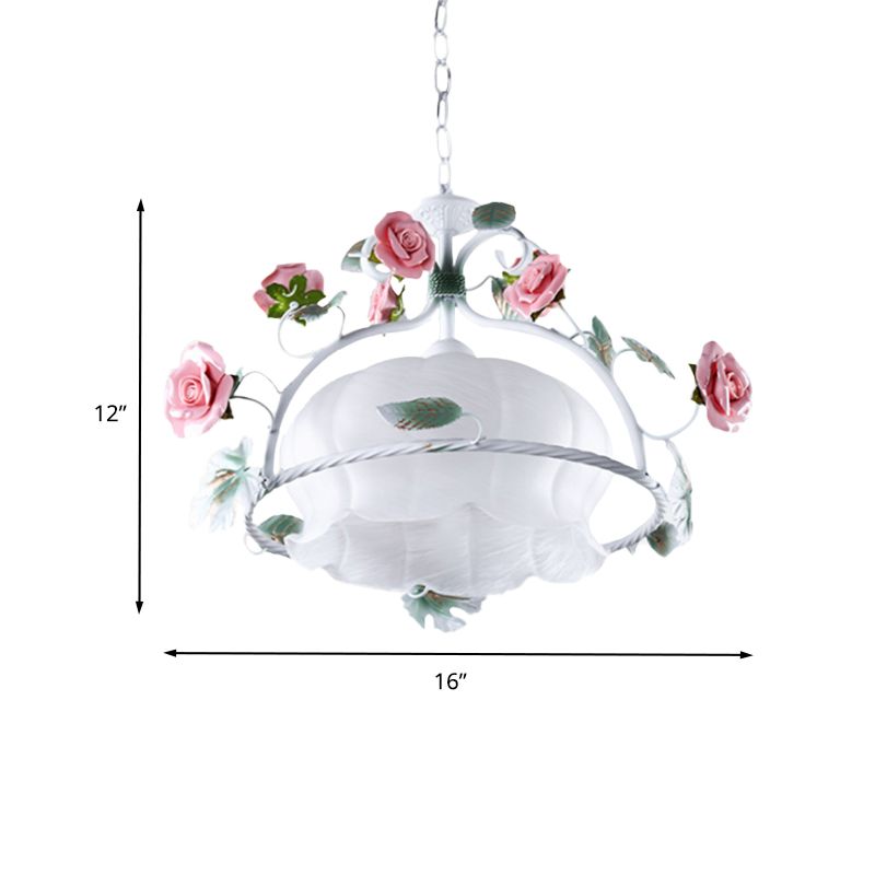 1 Bulb Pendant Lighting Pastoral Flower White Glass LED Suspension Lamp for Restaurant