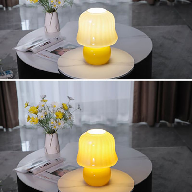 Mushroom Glass Nightstand Lamp Macaron Style 1 Head Bedroom Table Light