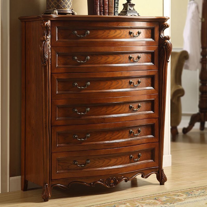 Dark Brown Mid-Century Modern Chest Pine Wood Drawer Knobs Rectangle Accent Chest