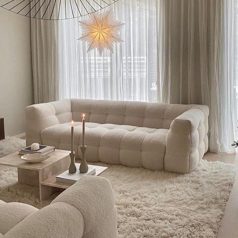 Biscuit Back Sofa Tuxedo Arm Seating in Beige for Living Room