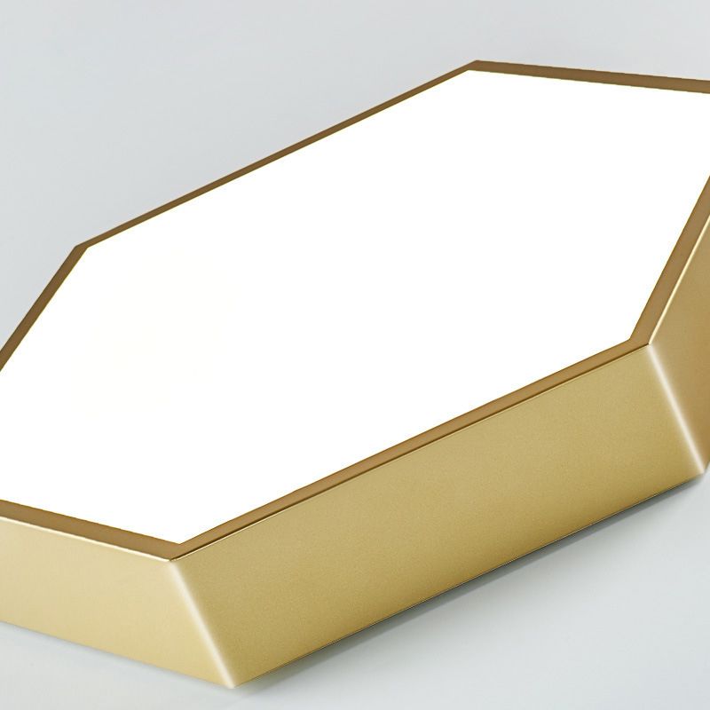 16"/19.5" W LED Living Room Ceiling Mounted Light Gold Flush Light Fixture with Hexagon Metal Shade