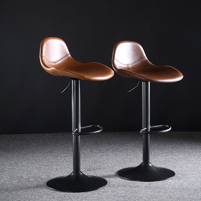 Industrial Style Swivel Leather Barstools Adjustable Low Back Stools
