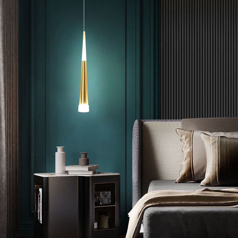 Lámpara colgante de led cónico dorado de aluminio + acrílico simplicidad moderna luz colgante para dormitorio