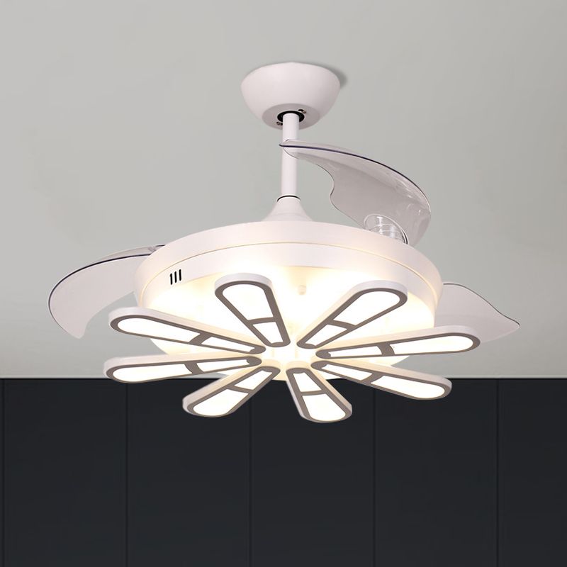 42" Wide White Round Semi Flush Nordic Metallic 3-Blade LED Ceiling Fan Lighting with Oblong Decor