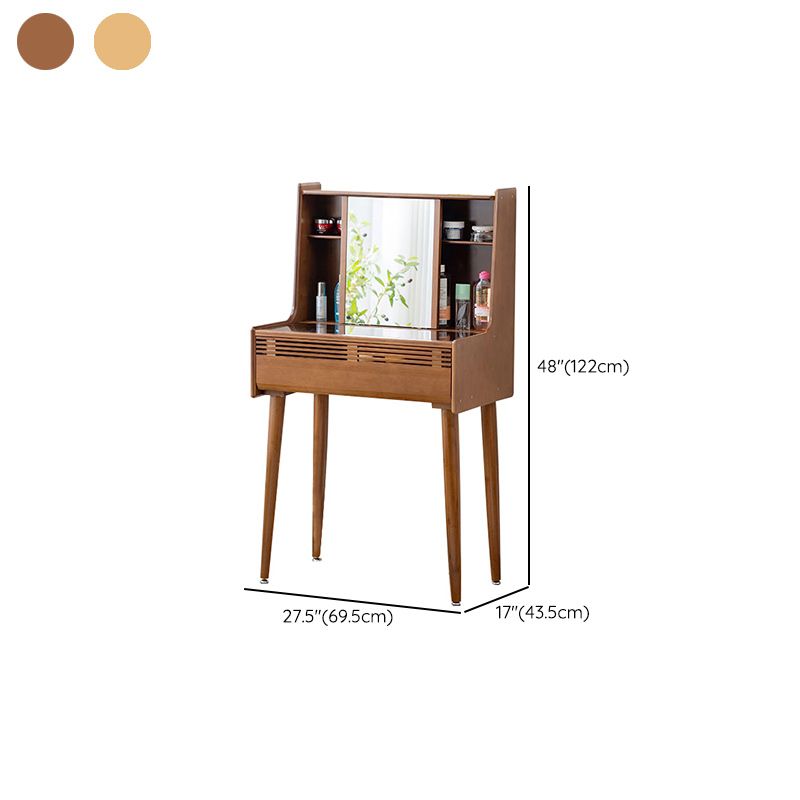 Modern Drawer Dressing Table Solid Wood Dresser Mirrored Vanity in Brone