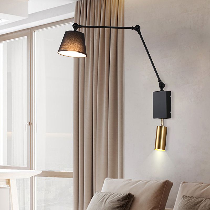 Modern Style Wall Light Fabric Shade Arm Adjustable Sconce Lamp for Bedroom