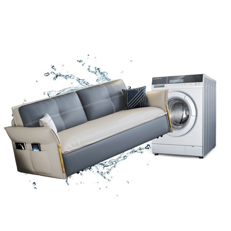 Faux Leather Stain Resistant Contemporary Flared Arm Couch Bed