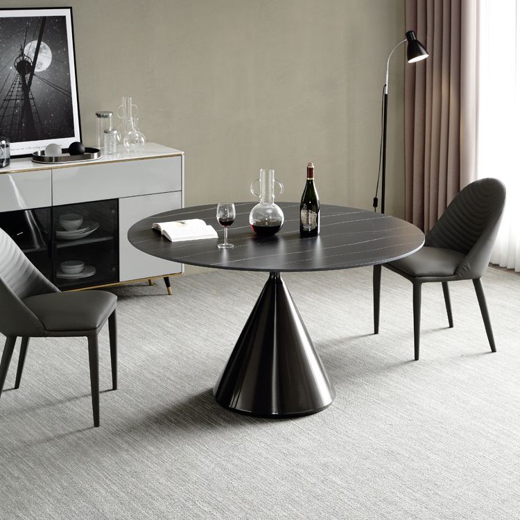 Sintered Stone Modern Round Dining Table Black Stone Top Table with Pedestal