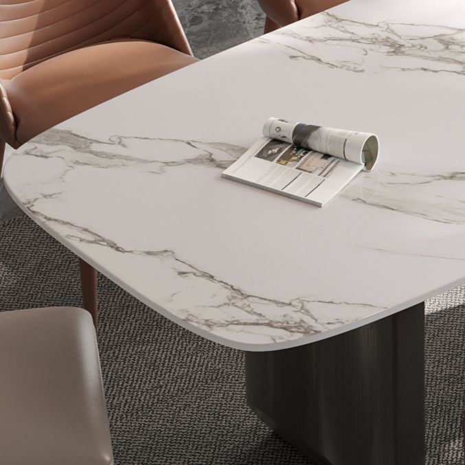 Luxury Double Pedestal Dining Table Sintered Stone Dining Room Desk