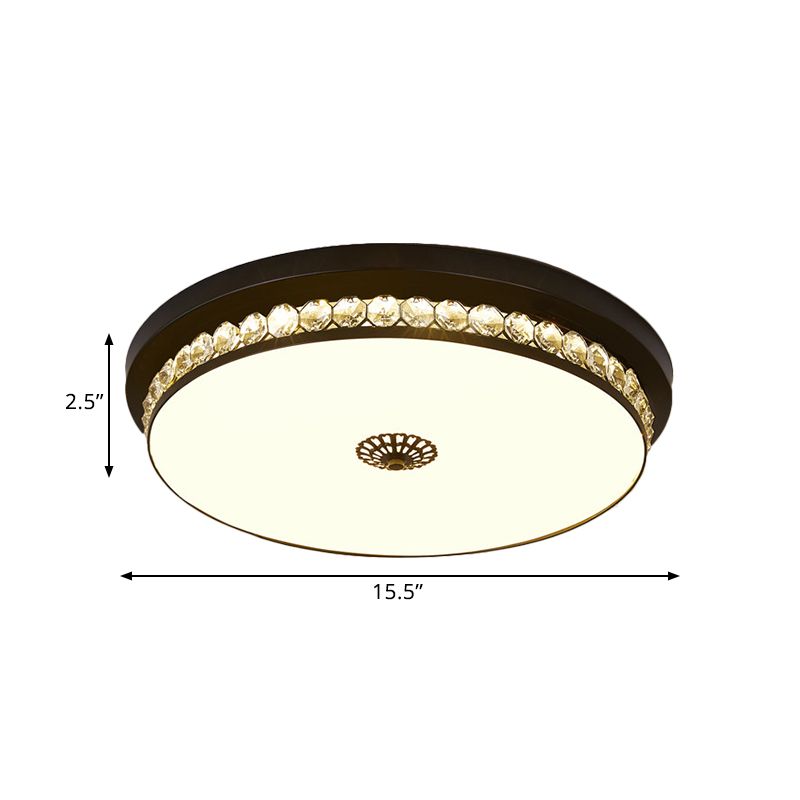 15.5"/19.5" W LED Ceiling Lighting Contemporary Round Clear Hexagon Crystals Flush Mount Lamp in Black