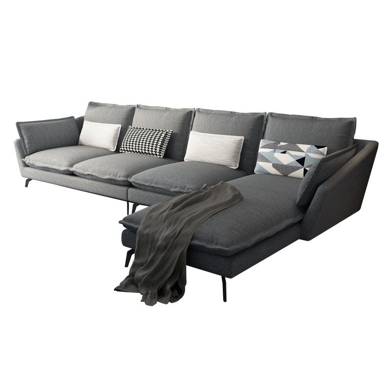 Linen Blend L-Shape Sectional with Pillows Back for Living Room