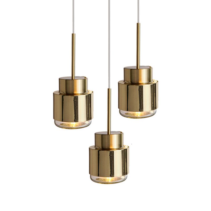 Post-Modern Cylindrical Shape Pendant Light Brass 1 Light Small Suspension Light for Dining Room